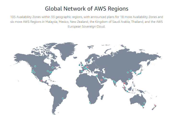 A visual representation of a global network of AWS regions, showcasing the comparison between Vercel and AWS